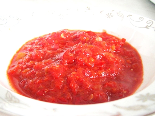 Adjika: a spicy sauce reminiscent of red pesto originating in Abkhazia, made from red peppers, garlic, and herbs. A drier version is known as "Svanetian salt"