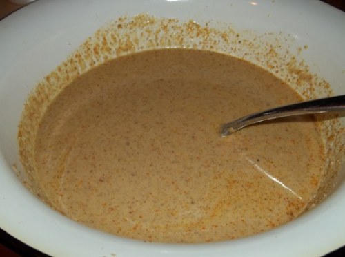 Bazha (Bazhe): heavy walnut sauce used to make satsivi, but also liberally used as a condiment at supras