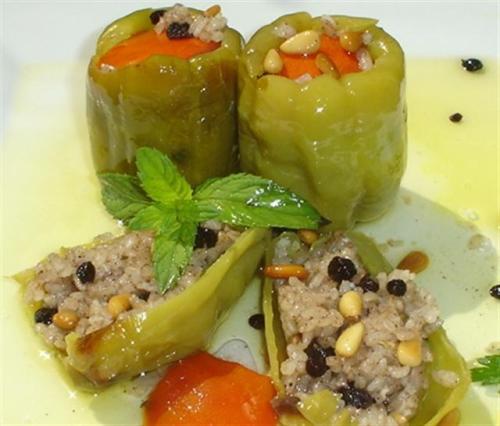 Tolma (known as dolma in Armenia, Azerbaijan, and Turkey): peppers, cabbage, or grape leaves stuffed with a mixture of lamb, rice, onion, and herbs
